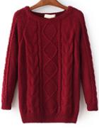 Shein Red Cable Knit Raglan Sleeve Sweater