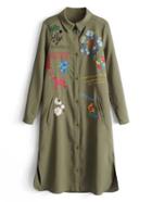 Shein Flower Embroidered Slit Side Coat