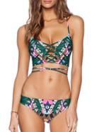 Shein Multicolor Leaves Print Lace Up Bikini Set