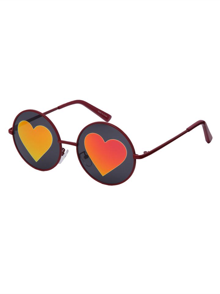 Shein Burgundy Frame Round Heart-shaped Lenses Sunglasses