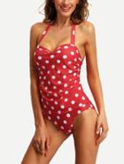 Shein Halter Polka Dot Print One-piece Swimwear