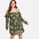 Shein Plus Flounce Cold Shoulder Floral Dress