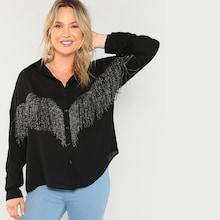 Shein Plus Fringe Trim Blouse