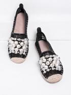 Shein Faux Pearl Embellished Lace Overlay Espadrilles