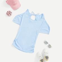 Shein Girls Slit Sleeve Solid Batwing Tee
