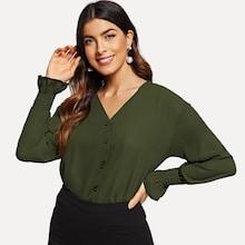 Shein Button Up Smock Cuff Shirt