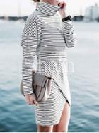 Shein Black White Long Sleeve Striped Top With Skirt