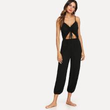 Shein Cut Out Drawstring Front Gathered Hem Cami Jumpsuit