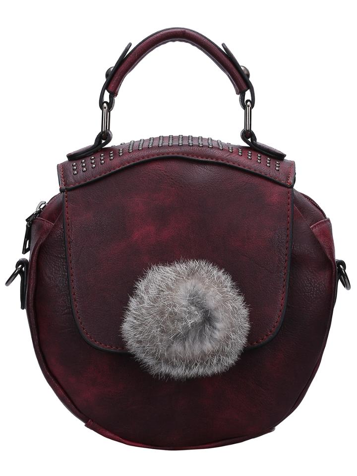 Shein Purple Studded Tote Bag With Fur Ball