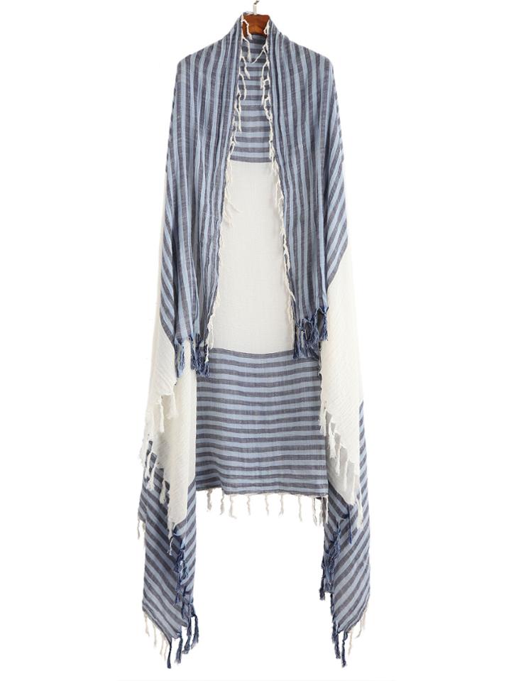 Shein Blue Stripe Long Tassel Scarf