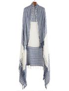 Shein Blue Stripe Long Tassel Scarf
