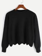 Shein Black Drop Shoulder Scalloped Crop Sweater