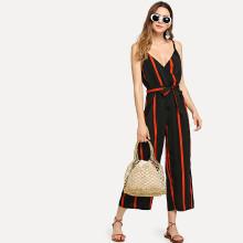 Shein Tie Waist Striped Cami Jumpsuit