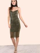 Shein Pleated Metallic Cami Dress Gold Black