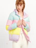 Shein Color Block Zip Up Hooded Padded Jacket