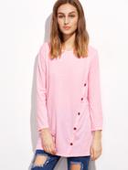 Shein Pink Buttons Trim Long T-shirt