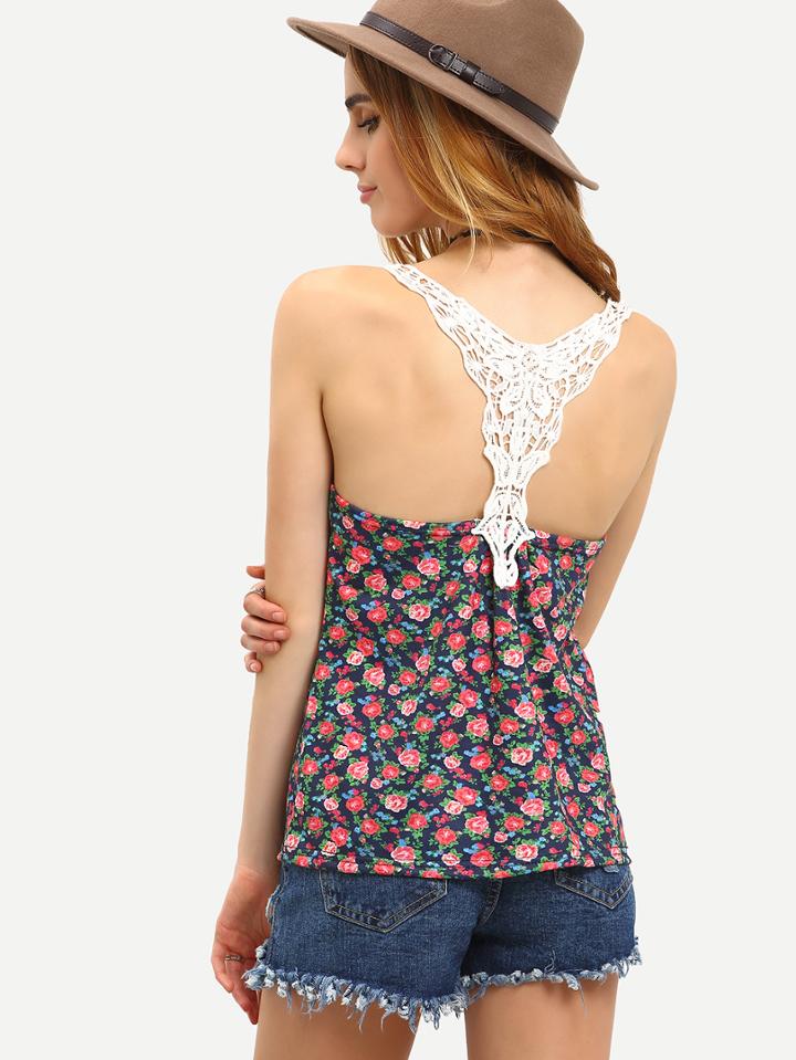Shein Crochet Racerback Floral Print Tank Top