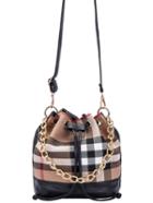 Shein Khaki Drawstring Contrast Pu Plaid Chain Bucket Bag