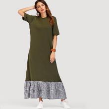 Shein Contrast Gingham Pep Hem Dress