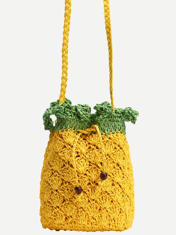 Shein Yellow Pineapple Straw Bag With Drawstring