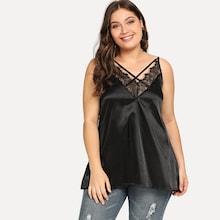 Shein Plus Contrast Lace Criss Cross Front Cami Top
