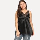 Shein Plus Contrast Lace Criss Cross Front Cami Top