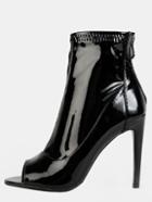 Shein Patent Peep Toe Ankle Booties Black