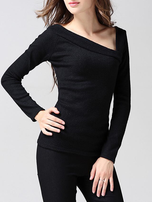 Shein Black Asymmetrical Collar Long Sleeve Slim Knitwear