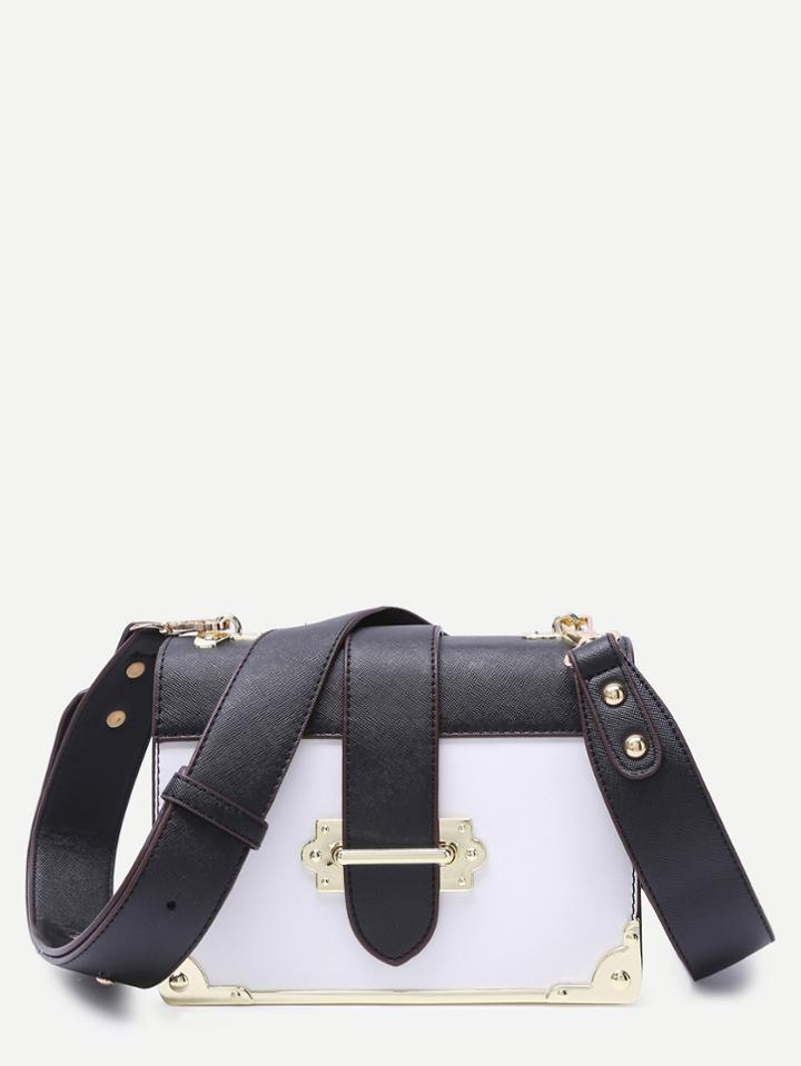Shein White Contrast Metallic Trim Boxy Pu Shoulder Bag