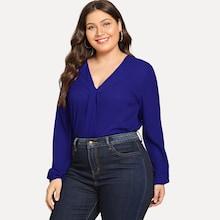 Shein Plus V-neck Solid Chiffon Blouse