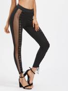 Shein Contrast Mesh Eyelet Lace Up Leggings
