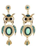 Shein Green Diamond Gold Owl Earrings