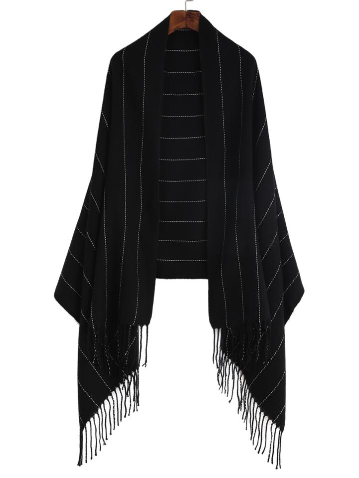 Shein Black Stripe Long Fringe Shawl Scarf