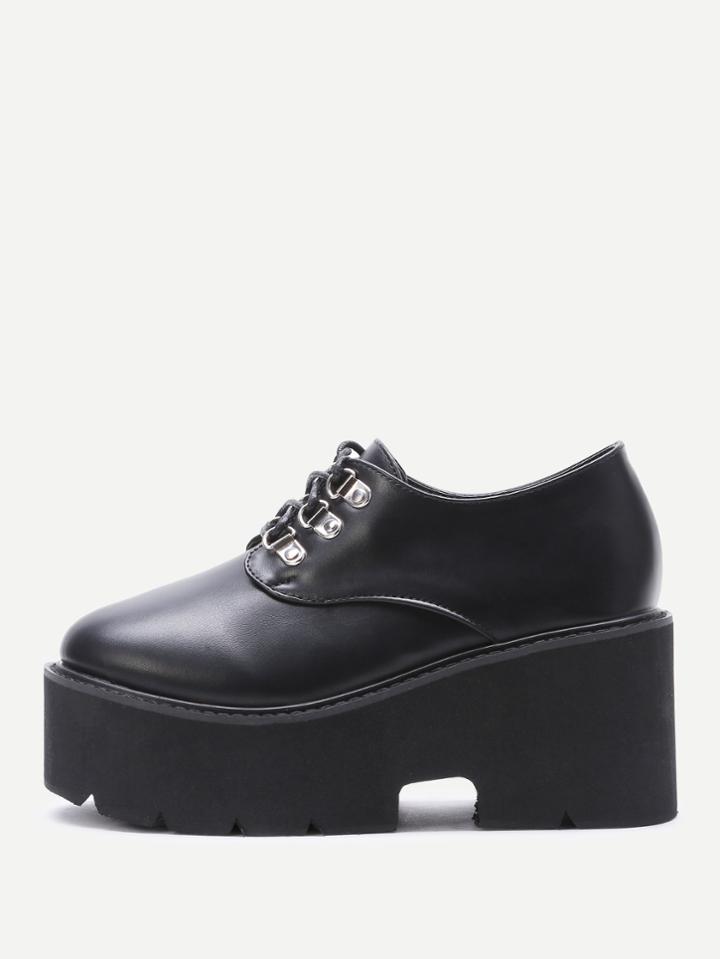 Shein Black Lace Up Pu Wedges