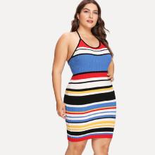 Shein Plus Rib Knit Striped Halterneck Dress