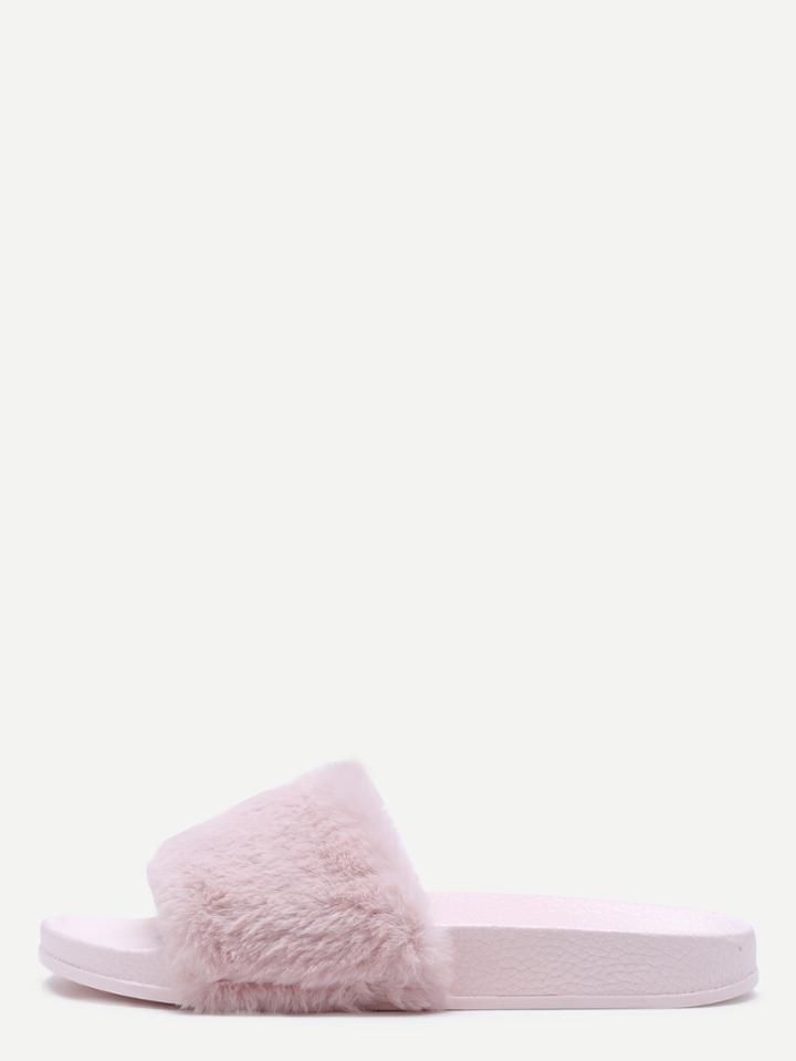 Shein Pink Rabbit Hair Soft Sole Flat Slippers