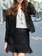 Shein Black Pockets Top With Frill Lace Skirt