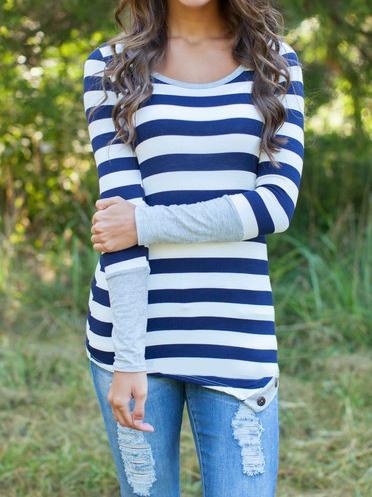 Shein Blue White Striped Asymmetrical Slim Top