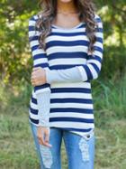 Shein Blue White Striped Asymmetrical Slim Top