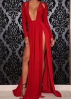 Shein Red Deep Multiway V Neck Split Maxi Dress