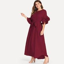 Shein Plus Pleated Ruffle Cuff Self Belted Dress