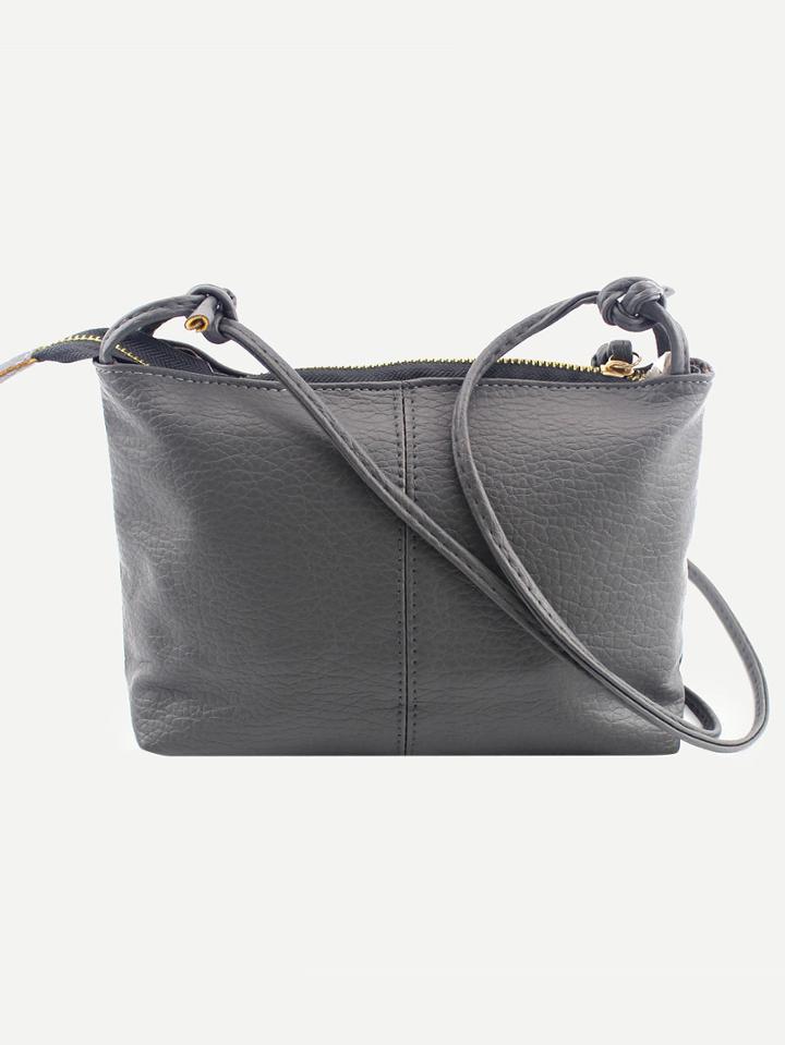 Shein Faux Leather Top Zip Crossbody Bag - Grey