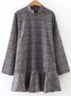 Shein Grey Plaid Band Collar Drop Waist Dress