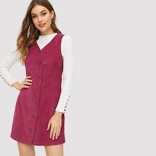 Shein Button Front V-neck Cord Dress