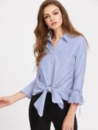Shein V-placket Bell Sleeve Knot Front Blouse