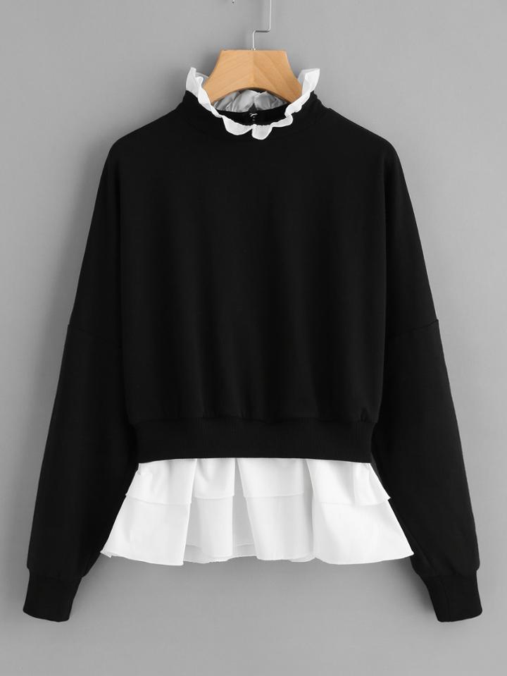 Shein Zip Back Frill Neck And Hem Sweatshirt