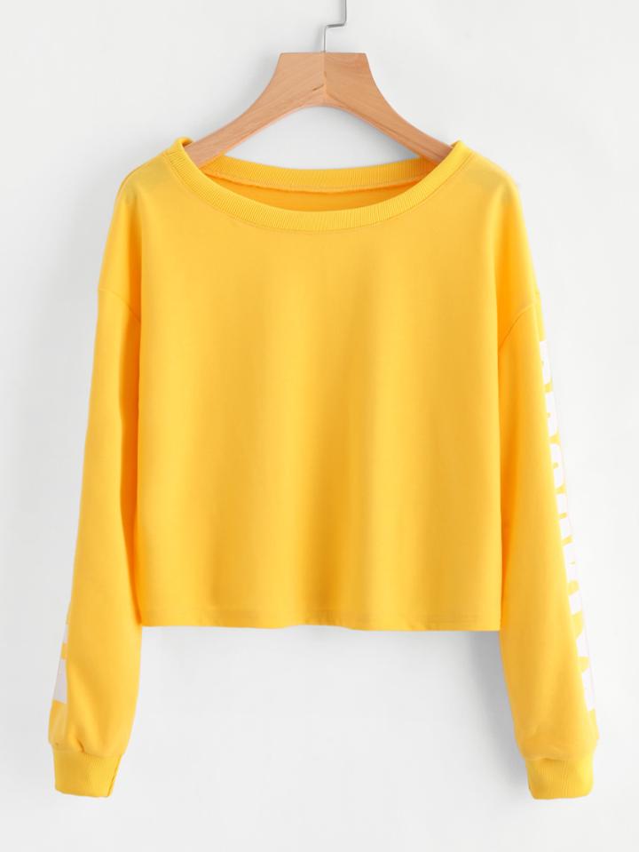 Shein Drop Shoulder Letter Print Crop Sweatshirt