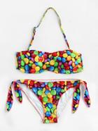 Shein Rainbow Candy Print Side Tie Halter Bikini Set