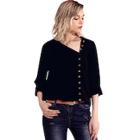 Shein Single Breasted Solid Blouse