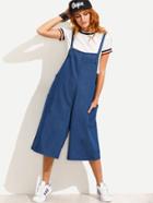 Shein Blue Patch Pocket Side Wide Leg Denim Overalls